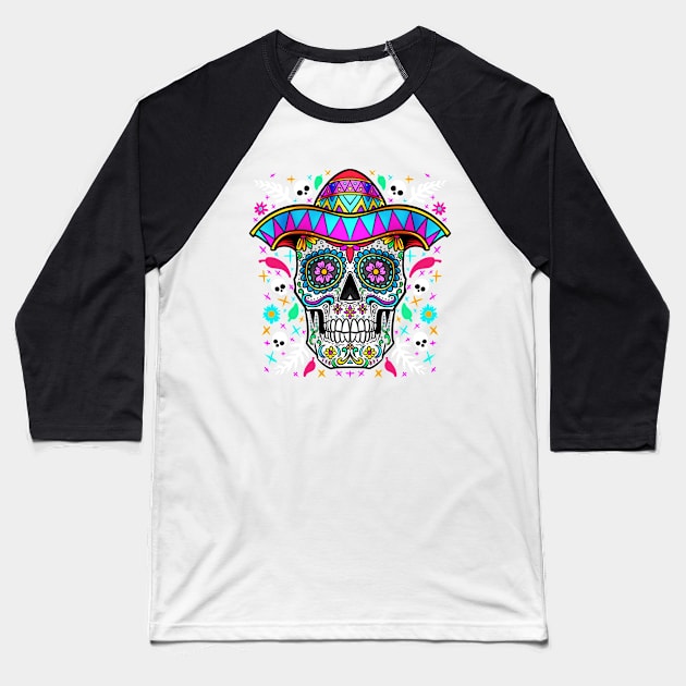 Flower Skull - Day Of The Dead Baseball T-Shirt by BDAZ